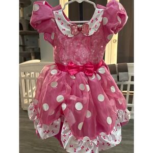 Disney Minnie Mouse Pink Polka Dot Sequin Costume Dress Kids Short Sleeve Bows
